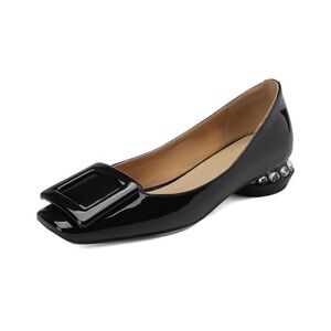 Square Buckle Rhinestone Heel Square Toe Shoes